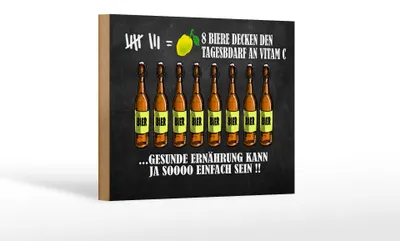 Produktbild von Holzschild Alkohol 18x12 cm 8 Biere Tagesbedarf Vitamin C