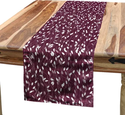 Produktbild von ABAKUHAUS Herbst Tischläufer, Abbildung der gepunkteten Linien Zusammenfassung Vinous Blätter Zusammensetzung Drucken, 40 x 300 cm, Aubergine Grau Rosa
