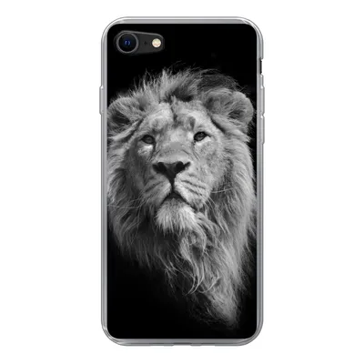 Produktbild von MuchoWow® Handyhülle Schutzhülle Hülle für iPhone SE 2022 Asiatischer Löwe vor schwarzem Hintergrund in Schwarz und Weiß Silikon Softcase Handy Hülle - Schutzhülle