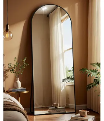 Immagine prodotto di Specchio a figura intera ad arco, 66 x 180 cm, nero, con supporto per l'appensione, realizzato in vetro di sicurezza