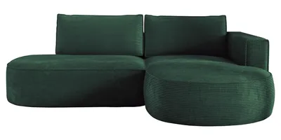 Produktbild von Ecksofa mit Schlaffunktion PIANO, Cord Sofa 180x267 cm, Schlafsofa L-Form, Couch mit Bettkasten, Polsterecke, Wohnlandschaft - Grün PS14 Rechts