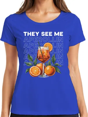 Produktbild von They see me Aperollin Aperol Spritz Sommer Party Saufen Mallorca Damen T-Shirt, Blau, L