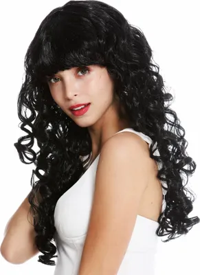 Produktbild von WIG ME UP Perücke lang Locken Pony schwarz 0082-ZA103