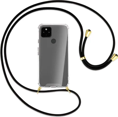 Produktbild von Handykette Backcover-Schutzhülle mit Band (Metall goldfarben) für Google Pixel 4a 5G - schwarz