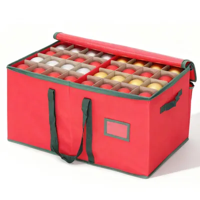Produktbild von Salcar Christbaumkugel Tasche Weihnachtsbaumkugel Aufbewahrungsbox bis zu 128 Fächern Weihnachtsbaumschmuck Aufbewahrungstasche, Rot