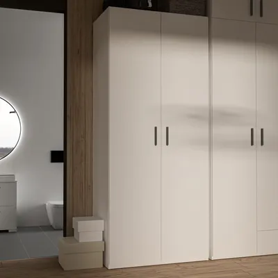 Produktbild von Forte TRAWEN Kleiderschrank 90, moderner Kleiderschrank, Flurschrank, Mehrzweckschrank, 2-türig, Holzwerkstoff, Weiß, 88,9 cm breit x 210,5 cm hoch x 54,2 cm tief