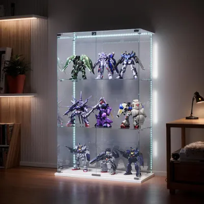 Immagine prodotto di Vetrina in vetro INONEFT con illuminazione a LED, moderna, a doppia anta e con 3 ripiani, ideale per soggiorni, camere da letto o uffici, per esporre oggetti di valore. Dimensioni: 123,3 x 78,5 x 35 cm. Colore: bianco