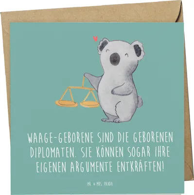 Produktbild von Mr. & Mrs. Panda Grußkarte Diplomatische Waage - Meeresbrise - Geschenk, Harmoniebedürfnis, Harmonie, Diplomatie, Tierkreiszeichen, Glückwunschkarte, faltkarte, Horoskop
