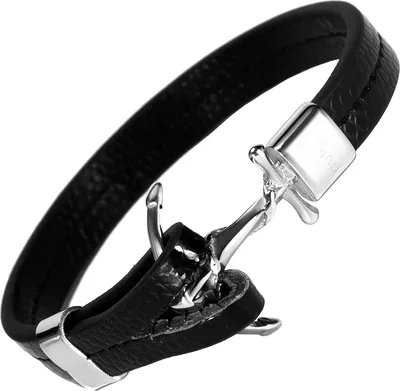 Produktbild von Leder-Armband Anker-Armband Rindsleder schwarz Edelstahl Herren Damen Autiga®