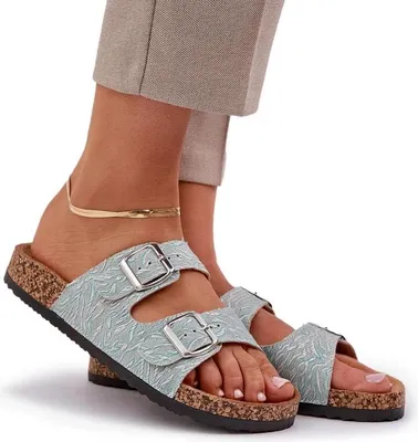 Produktbild von Stoffslipper auf Korksohle mit Schnallen Minze Atera 38