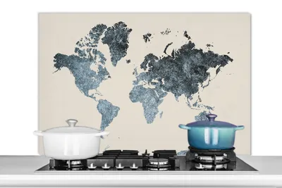 Obrázok produktu pre MuchoWow® Splashback Kuchyňa - Kuchynský backsplash - Ochrana steny pre sporák a drez Mapa sveta - čierna - strieborná 100x65cm Alu-Dibond