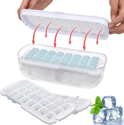 Obrázek produktu pro Forma na kostky ledu s víkem, 2 kusy. Miska s nádobou na bílé ledové kostky do nápojů