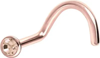 Produktbild von Nasenpiercing, Nasenstecker Chirurgenstahl Nasenstecker Spirale FLACHER KRISTALL RoséGold | Kristall: Pfirsich Stabstärke: 1 mm