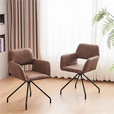 Productafbeelding van AIORBER Eetkamerstoel, set van 2, kunstleer, gemakkelijk schoon te maken, eenvoudig design, zacht en comfortabel, geschikt voor eetkamers, slaapkamers, 57x56x80cm, koffie