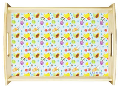 Produktbild von Mr. & Mrs. Panda sofatablett Obst Korb - Blau - Geschenk, Tablett, Deko, aus holz, Servier, Muster, Früchte, Frucht, Obstkorb, Dekotablett