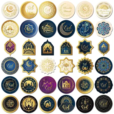 Produktbild von Ramadan Eid Mubarak Aufkleber 144 Stück, Geschenktüten Boxen Etiketten, Selbstklebend, Verschiedene Formen