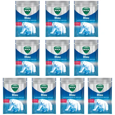 Image de WICK Bleu Menthol pastilles pour la gorge sans sucre au menthol 72g, paquet de 10