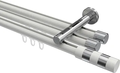 Produktbild von Interdeco Innenlaufstange / Gardinenstange mit Innenlauf Weiß / Chrom, Typ Siteno Mavell (Zylinder Bicolor), 20 mm Ø 3-läufig, 260 cm
