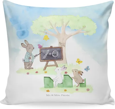 Produktbild von Mr. & Mrs. Panda Deko Kissen Ostern Hasenschule - Blumig - Geschenk, kuschelkissen 40x40, Sofakissen, Kuschel, wurfkissen