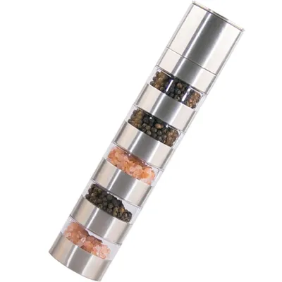 Produktbild von 5-in-1 Manueller Pfeffermühle & Gewürzmühle aus Edelstahl, Multigewürzmühle mit Einstellbarem Keramikmahlwerk, Transparente Gewürzstreuer für 5 Sorten Gewürze, Platzsparendes Turm-Design