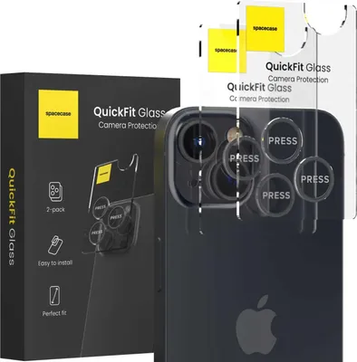 Immagine prodotto di 2x Vetro fotocamera con applicatore SPACECASE QuickFit Camera per iPhone 13/13 mini Nero