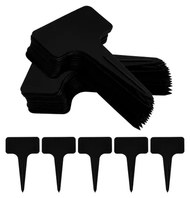 Produktbild von Pflanzenschilder, 100 Stück wetterfeste Plastikpflanzenschilder für den Außenbereich, 10x6 cm Beschriftungsschilder für Gemüse, Blumen, Topfpflanzen und Kräuter (Schwarz)