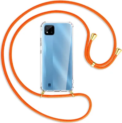 Produktbild von Handykette Backcover-Schutzhülle mit Band (Metall goldfarben) für Realme C11 2021 / C20 / C20A - neonorange