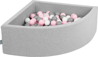Obrázok produktu pre KiddyMoon 90x30cm/200 loptičiek ∅ 7cm Trojuholník Detské penové loptičky vyrobené v EÚ, Svetlo sivá: Biela/Sivá/Ružová