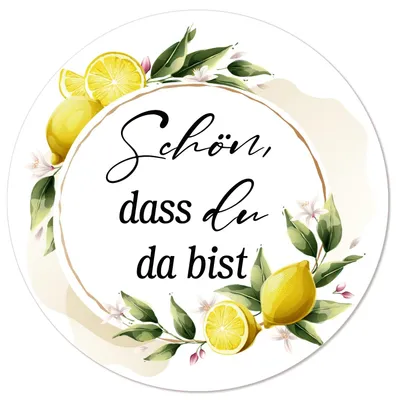Produktbild von 100 Schön dass du da bist Sticker Zitronen-Motiv 4 cm