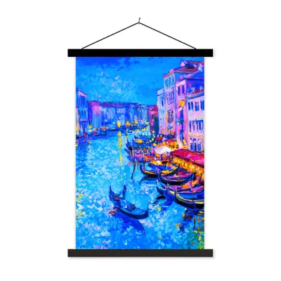 Produktbild von MuchoWow® Textilposter Malerei - Italien - Boot - Wasser - Architektur 60x90 cm mit schwarzem Rahmen - Poster Wohnzimmer