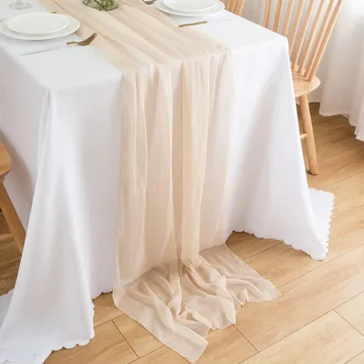 Produktbild von Chiffon Tischläufer Hochzeit Deko Stoff Champagner Beige 70 x 300 cm