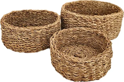 Produktbild von 3 kosze okrągły kosz do przechowywania z trawy morskiej kosz dekoracyjny naturalny brązowy kosz okrągły