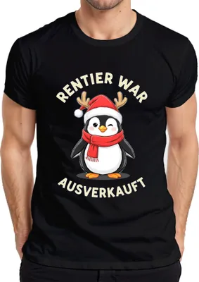 Produktbild von Rentier war t Pinguin Weihnachten lustig Geschenk Herren T-Shirt, Schwarz, XXL