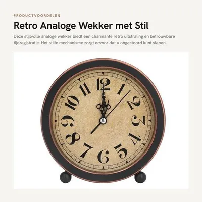 Produktbild von Retro-Design Tafeluhr mit Arabischen Ziffern - Schwarz - Kunststoff - 13,5 x 4,5 x 14 cm - Büro-Uhr
