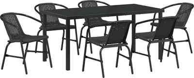 Immagine prodotto di vidaXL Set da pranzo da giardino 7 pezzi in acciaio verniciato a polvere nero