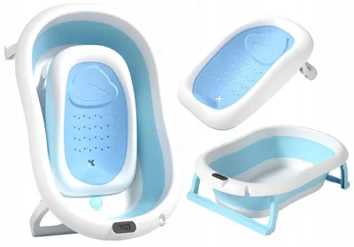Immagine prodotto di Vaschetta per neonati - Vaschetta da bagno 80x50x21 cm - Vaschetta pieghevole blu - per bambini - con termometro, sdraietta