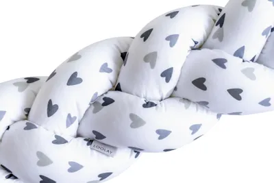 Produktbild von 100 cm HERZ Grau NEU Geflochtenes Kissen Zierkissen Dekokissen Bettschlange Bettumrandung Zugluftstopper Wickeltisch Babybett 100% Premium Geschenk