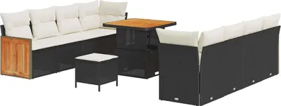 Immagine prodotto di vidaXL Set di divani da giardino con cuscini 12 pezzi Nero e crema in poly rattan