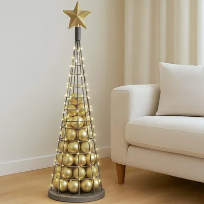 Produktbild von Deko-Baum HWC-O91, Weihnachtsbaum Schmuckbaum Weihnachtsdeko Christbaum zum Beschmücken, Metall 115cm  silberfarben