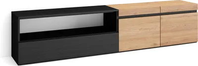 Produktbild von TV-Schrank, Lowboard, 200x35x45cm, Für TV-Geräte bis zu 80", Fernsehtisch, Eiche und Schwarz