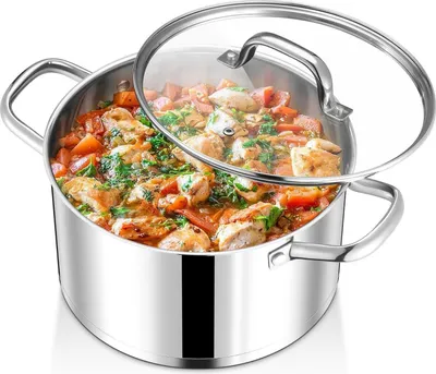 Image de Joyfair 24cm casserole en acier inoxydable avec couvercle en verre 5,6L induction