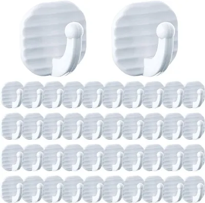 Obrázok produktu pre Samolepiace háčiky na stenu, 40 kusov, 3,2 x 3,2 cm, biele, vhodné do kuchyne a kúpeľne