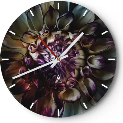 Produktbild von Wanduhr - Rund - Glasuhr - Blätter Agave Blume - 30x30cm - Schleichendes Uhrwerk - Lautlos - zum Aufhängen bereit - Dekoration Modern - Wanddekoration aus Glas - C3AR30x30-5122