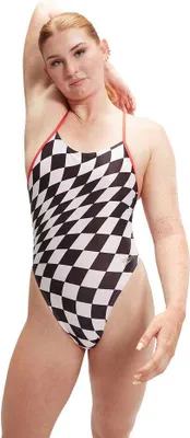 Image de Maillot de bain Speedo à imprimé numérique intégral avec nouage dans le dos, blanc et noir, taille 30 (UK) pour femme, blanc et noir, taille 30 (UK)