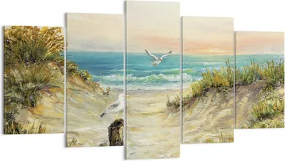 Produktbild von Bild auf Leinwand - Leinwandbild - 5 Teile - Impressionismus Möwen Küste - 160x85cm - Wand Bild - Wanddeko - Wandbilder - Leinwanddruck - Bilder - Wanddekoration - Leinwand bilder - EA160x85-4602