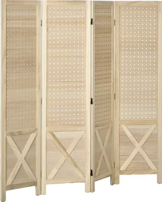 Produktbild von HOMCOM 4-Panel-Raumteiler, faltbar, 152 x 1,7 x 144,5 cm, Raumteiler mit Sichtschutz, Aufhängelöchern für Büro, Schlafzimmer, Wohnzimmer, Natur