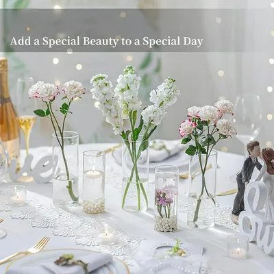 Produktbild von 12‑er Set Glas zylinder Vasen,Runde Vase,Moderne Dekovase,Blumen-Pflanzenbehälter,Kerzen Dekoration,für Hochzeit und Urlaubsdekorationen