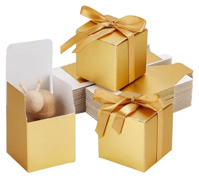 100 goldene Geschenkboxen mit Band, 5,5 cm, Papier