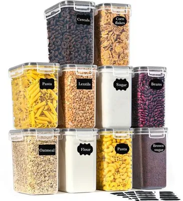 Produktbild von Famanu Vorratsdosen Set 10 Stück - 1,6 Liter, luftdicht, ideal für Pasta, Müsli, Reis, Mehl und Tierfutter