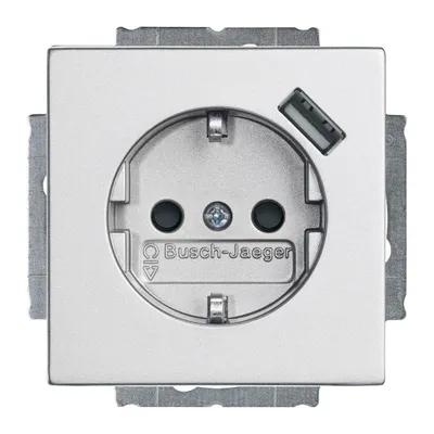 Produktbild von Busch-Jaeger 20 EUCBUSB-83, CEE 7/3 + USB, 2P+E, USB 2.0, Silber, Kunststoff, IP20